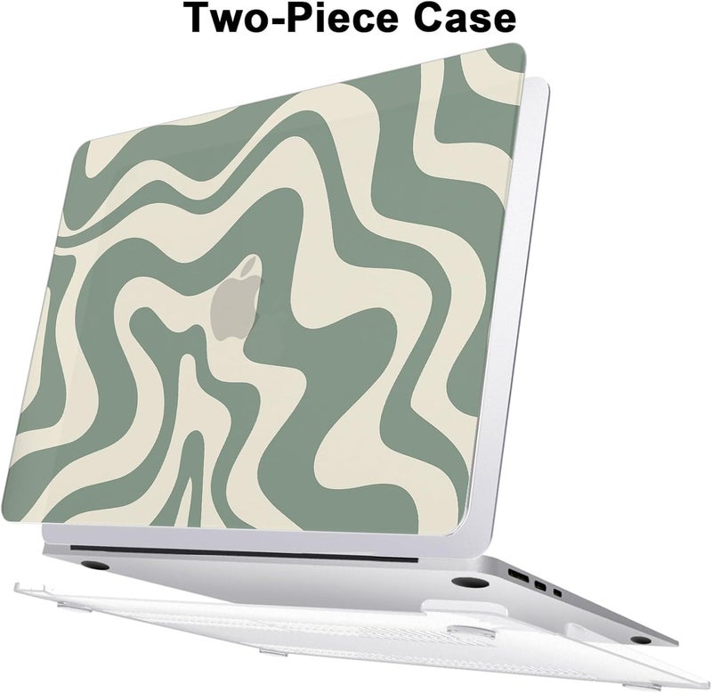 AKIT Compatible with MacBook Air 13 inch Case 2026 2025 2024-2022 M4 M3 M2 A3240 A3113 A2681, Pattern Hard Shell Laptop Case+Screen Protector+Keyboard Cover for MacBook Air 13.6 inch, Green Wave - Image 4
